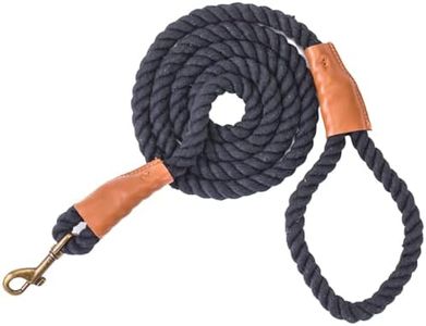 PetTify Dog Leash Braided Cotton Rope with Leather Tailor Handle and Heavy Duty Metal Sturdy Clasp - Strong and Eco-Friendly Lead for Dog Training and Walking (1.5m) (Black)