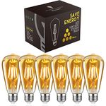 Woowtt LED Edison Bulb, Vintage Light Bulb, Dimmable 4W E27 LED Bulbs, Led Filament Bulb, Antique Style Retro Amber Glass Screw Lamp, ST64, 2700K, 400LM, 4W - 6 Pack