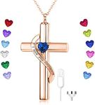 SOULMEET Sterling Silver Crystal Cross Necklace for Ashes, I Love You Forever Birthstone Urn Keepsake Cremation Jewelry, Unisex Adults