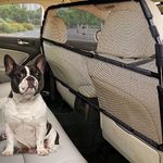 Dog Car Barrier Escape-Proof, 50" Wide Car Divider for 2nd 3rd Row Seats & Cargo Area, Durable Back Seat Car Gate Trunk Barrier with See Through Net Mesh for Small Trucks & SUV & Mid-Sized Vehicle