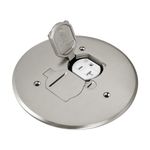 USE 705517-S Floor Box 5 3/4'' Round Cover, Seamless Dual Flip Lid Flanged Combination, Duplex 20A Tamper/Weather resistant Outlet - Nickel Plated Brass