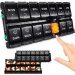 XL Large Weekly Pill Organiser, Pill Boxes 7 Day 2 Times a Day, Travel Tablet Medication Box with Push Button Pop Open Design, 14 Day Pill Box Organiser, Daily Vitamin Box Pill Dispenser for Fish Oil