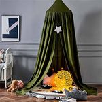 Surwin Bed Canopy for Children, Dark Green Kids Round Dome Bed Canopy Mosquito Net Protection Canopy Bedroom Nursery Decoration Hanging Curtain Net Reading Corner Princess Play Tent for Baby Girls