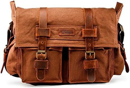 Messenger Bag for Laptop Vintage Canvas Leather Crossbody Satchel Shoulder Computer Bag Travel Office Messenger Bag, Coffee, 14 inch, Versatile,vintage