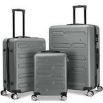 SA Products Suitcase Set of 3 | ABS Hard Shell Suitcase with Lock | Cabin Luggage, Luggage Sets, Cabin Suitcase, Luggage Set | Carry on Suitcase, Hand Luggage Suitcase (Grey)