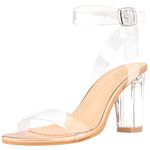 ZriEy Women's Clear Block Heels Ankle Strap Sandals Open Toe Chunky Strappy Platform Sandals Adjustable Buckle Lucite Chunky High Heel Shoes, Rose Gold Clear, 5 UK