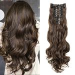 Clip in Hair Extensions 22inch Long Curly Full Head 12 Pieces 22 Clips 180 Gram Soft Thick Synthetic Hair Extension Hairpiece for Women #2/30 Dark Brown/Light Auburn