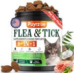 Puyrzoe 4-in-1 Flea Treatment for Cats Chewable, Natural Cat Flea and Tick Prevention Chewable Supplement for Skin & Coat | Immunity Support | Digestive | Flea & Tick Treatment for All Breeds & Sizes