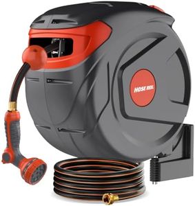 100 FT 1/2 Inch Retractable Garden Hose Reel Wall-Mounted 180° Swivel 9-Patern Nozzle Automatic Slow Return Any Length Lock Hose Reels for Homeowners Garden Farm