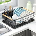 Warmiehomy Black Dish Drainer Rack Dish Drying Rack Dish Rack with Removable Drip Tray, Draining Board Rack Sink Drainer Rack with Cutlery Holder for Kitchen Counter, Black