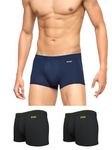 XYXX Men's Underwear Uno IntelliSoft Antimicrobial Micro Modal Trunk Pack of 3 (Coral Grey ; Dress Blue ; Coral Grey; XL)