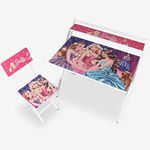 Wishing Clouds Kids Study Table with Chair, Kids Desk and Chair Set, Study Table and Chair for Kids 3-10 Years (with Shelf, Barbie)