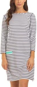 Cabana Life Shift Dress, UPF 50+ Sun Protection Casual Dress, Boat Neckline, Quarter Sleeve, Womens Fashion, Navy Stripe, Medium