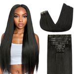 Lashey Human Hair Extensions Seamless Clip in Hair Extensions Thick Straight 220g 10pcs Clip in Hair Extensions with Invisi Edge Real Human Hair 20 Inch Natural Black Remy Human Hair Extensions