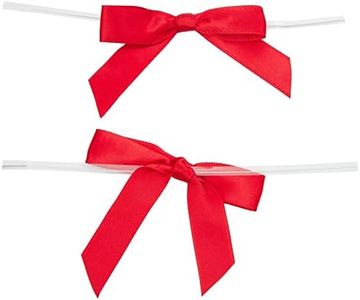 100-Pack Twist Tie Bows for Crafts, Pre-Tied Satin Ribbon for Gift Wrap Bags, Party Favors, Baked Goods, Cookies, Mini Bowties for Hair Decorations (2.5x3 in, Red)