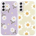 Yoedge 2 Pack Cute Smile Print Suitable for Samsung Galaxy S21 5G 6.2 Inch Phone Case, Beautiful Daisy Pattern Aesthetic Shell Soft Silicone TPU Shock-Absorbing Cover, Suitable for Women and Girls