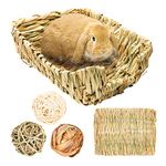 Rabbit Grass Bed, Hand-Made Guinea Pig Natural Straw Woven Grass Bed Sleeping Pad Bunny Chew Toys Hay Mat with Grass Balls for Rabbit Hamster Gerbil Chinchilla Guinea Pig Mice (L)