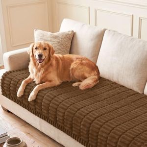 hyha Couch Cover for Dogs Washable, Non Slip Thick Flannel Sofa Protector, Pet Friendly Plush Furniture Cover for Sectional Sofa & Loveseat (Brown, 35.4" x 95")
