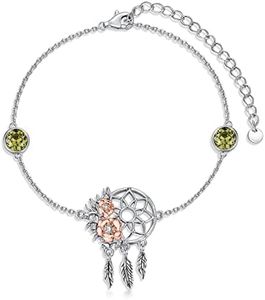 MBSUUH Dream Catcher Bracelet 925 Sterling Silver Synthetic Birthstone Rose Flower Dreamcatcher Jewelry Birthday Presents for Women Wife Mom(August)