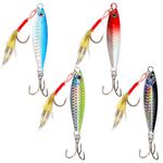 4 Pack Metal Sea Fishing Lures 30g Sea Fishing Spinner Lure Vertical Jig Beach Casting Lures with Assist Hook & Treble Hook for Mackerel Cod Sea Bass Pike Freshwater Saltwater