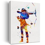 Archer Girl Watercolor Wall Art Archery Female Woman Canvas Painting Prints for Home Wall Decor Framed Bowhunting Artwork Doctor Gifts(12x15 Inch)