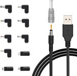 DC 5V Power Cable, USB to DC 5.5x2.1mm Plug Power Cord with 10 Connectors Adapters for Router, led Strip Lights, Smart Phone, Speaker and More (Ten DC Accessories)