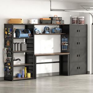 FLEXIMOUNTS 117" W Modular Garage Storage Cabinet with Workbench, Black