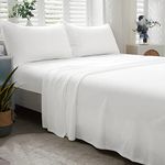 LIFETOWN 100% Jersey Knit Cotton Sheet, T-Shirt Feel Bed Sheet, 1 Flat Sheet Only, Wrinkle-Free Ultra Soft (White, Queen)