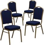 Flash Furniture Hercules Series Crown Back Stacking Banquet Chair, Set of 4, Navy Blue Patterned Fabric/Gold Frame