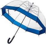 ThreeH Clear Bubble Umbrella with Windproof Transparent Dome POE Canopy Wide Blue Trim Automatic Open Classic Wedding Umbrella,Blue