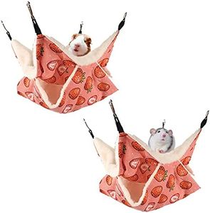 LEFTSTARER Pet Small Animal Hanging Hammock Ferret Bunkbed Hammock Cage Toy for Hamster Rat Sugar Glider Parrot Guinea Pig Hideout Play Sleep (Strawberry X 2pcs) Pink