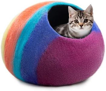 Premium Felt Cat Cave Bed – Cats Curl Into Instantly - Wool Kitty Beds Handcrafted Kitten Caves Bed for Indoor Cats - Made from Merino Wool by Woolygon (Rainbow Twist)
