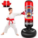 Inflatable Punching Bag for Kids, 165CM kids Punching Bag with Gloves for Boys & Girls, Punching Bag for Kids Boxing Set for Practicing Karate, Taekwondo, MMA (Ninja Dog)