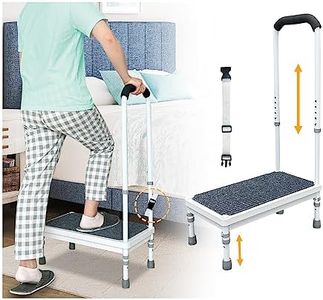 Medical Step Stool with Handle Elderly Adults Bed Steps for High Beds Rails Adjustable Assist Bar Heavy Duty Stepping Stool Metal Wide Step Platform Seniors Handicap Bed Side Foot Stool with Handrail