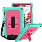 FIEWESEY Case for Walmart ONN 10.1 Inch Gen 3 2022 Tablet(Model:100071485),Shoulder Strap Hand Strap 360 Rotatable Stand Kids Shockproof Case for Walmart Onn 10.1 Inch 3nd Gen Tablet(Green/Pink)