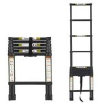 Telescopic Ladder, 6.5FT RIKADE Aluminum Telescoping Ladder with Non-Slip Feet, Portable Extension Ladder for Household and Outdoor Working, 330lb Capacity, Black, 2.0m/6.5FT (RK-SST-20-BL)