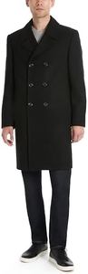 Ben Sherman Men's Brenton Double Breasted Wool Overcoat, Black, Medium