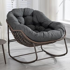 Villeston Outdoor Patio Schaukelstühle, Überdimensionierter Papasan-Schaukelstuhl für Innen mit Gepolstertem Kissen - Ei-Schaukelstuhl für Wohnzimmer, Veranda, Garten, Terrasse, Hinterhof