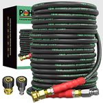 POHIR Pressure Washer Hose 100 ft 3/8 Inch for Cold and Hot Water 248°F End 3/8'' Quick Connect, 4800psi Kink Resistant Industrial Grade Steel Wire Braided, 2pcs M22-14mm Swivel to 3/8'' Adapter Kit