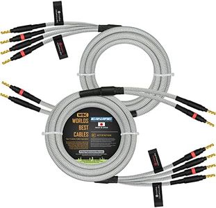 2 Meter - Canare 4S11 - Braid (White + Steel) – Audiophile Grade - HiFi Star-Quad Bi-Wire Speaker Cable Pair with Eminence Gold Banana Connectors