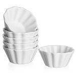 DOWAN Creme Brulee Ramekins 6 oz Oven Safe, Flower-Shaped Porcelain Ramekins Souffle Dish Condiments Cups Custard Cups Bowls for Baking, Oven Safe, Set of 6, White