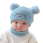 Baby Boys Girls Knit Woolen Hat Cap Neck Scarf Soft Wool Warm Acrylic Lycra Monkey Beanie Winter Capset for Unisex Kids (Blue, 6Month - 3Yrs)