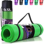 DSL 15mm Extra Thick Large 61 x 185cm Yoga Mat with Carry Handle Non Slip Gym Exercise Fitness Pilates Workout Mat Black/Blue/Purple/Pink/Green/Red (Green)