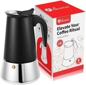 Suiitat Moka Pot, 9 Cups Stovetop Espresso Maker, 304 Stainless Steel Moka Pot, Italian and Cuban Coffee Maker, Suitable for Induction Cooktop, Black