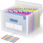 ABC life A4 Expanding File Organiser with Grid Pattern,13 Pockets Expandable Filling Boxes Documents Organiser,Accordion A4 Desk Folders,Portable Rainbow Files Wallets Plastic Bill Storage Bag(Blue)