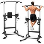 Dskewzee Power Tower Dip Station, Thickened H-Steel Base, Non-Slip Suction Cups Pull Up Dip Bar, 330LBS 12-Level Height Adjustable Multi-Function Pull Up Station for Home Gym Outdoor Fitness Workout
