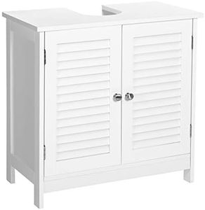 VASAGLE Bathroom Under Sink Cabinet, Floor Cabinet Double Door, 60 x 30 x 60 cm, Storage Unit, Cupboard with 2 Louvered Doors, Adjustable Shelf, Handles, Scandinavian Nordic Style, Matte White BBC05WT