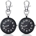 2 Pieces Quartz Pocket Watch with Key Buckle Round Pocket Watch Keychain Watch Portable Unisex Watch, Black, fashion