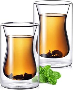 6 oz Turkish Tea Cups - Set Of 2 - Double Walled Clear Glass Cup - Small Coffee Mug - Cafe Latte Espresso or Cappuccino Beverages Mugs by Eparé