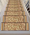 Stair Treads Non Slip - Outdoor Skid Resistant Stair Tread (8.5" x 26") Beautiful Floral Design Stair Mats with Rubber Backing (Beige Floral)